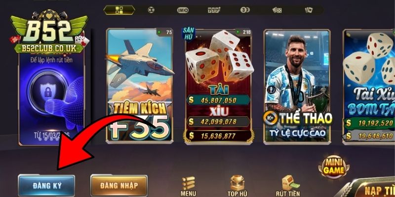 Truy cập vào cổng game và chọn đăng ký B52